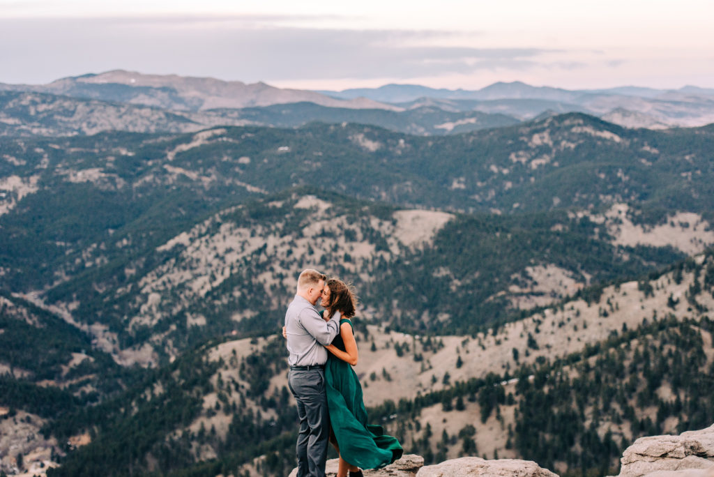 Windy Engagement Session in Boulder Colorado on Lost Gulch Overlook Mountain