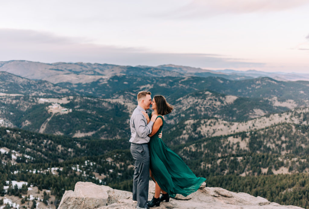 Engaged Couple on top of Lost Gulch Overlook in Boulder Colorado