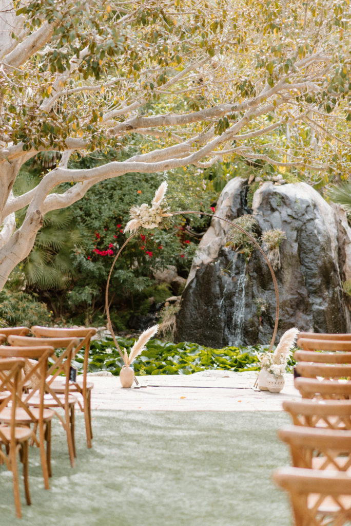 The beautiful wedding ceremony site all set up at the Botanica Oceanside.