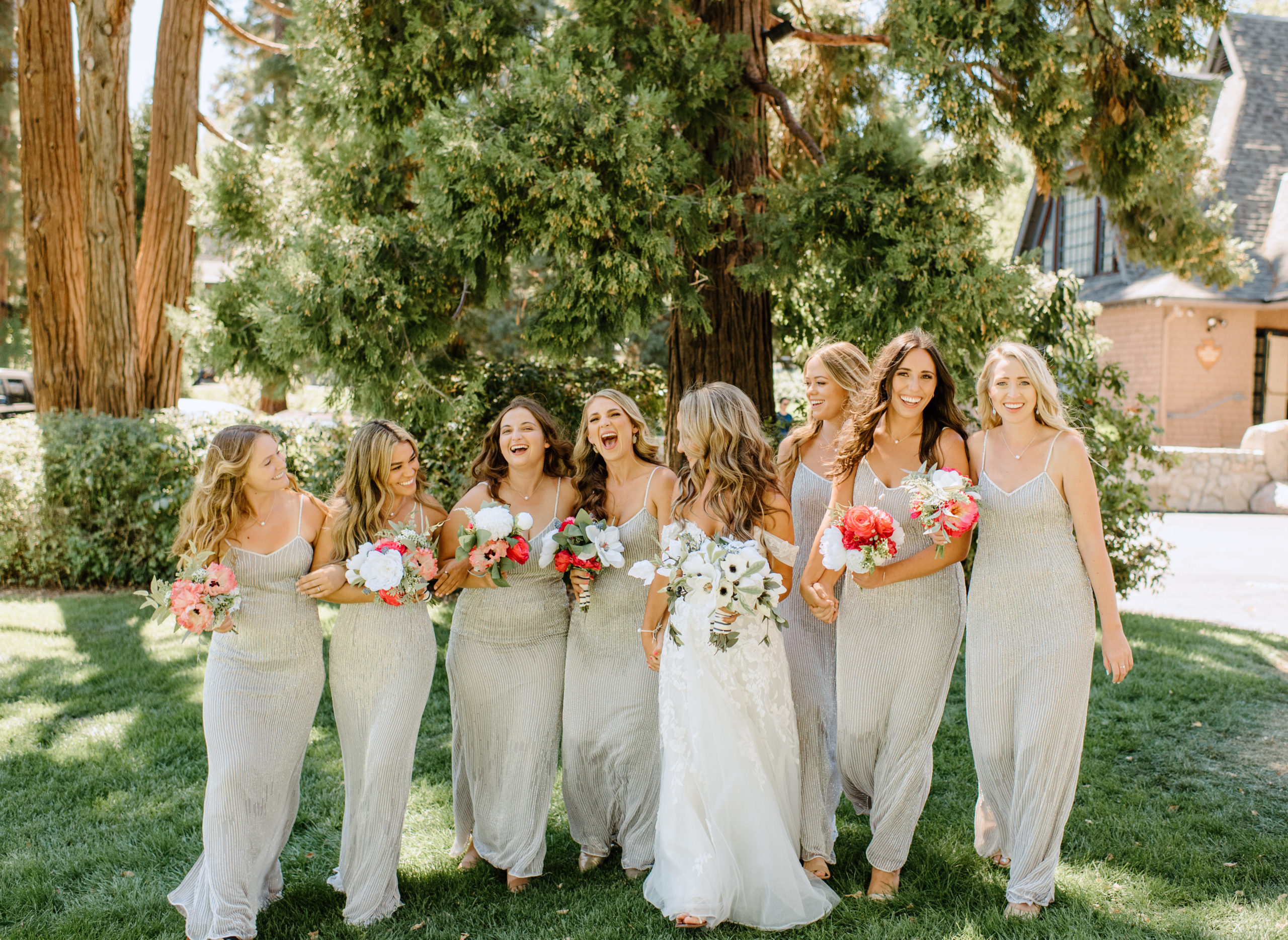 The bride and her bridesmaids at the Lake Arrowhead wedding