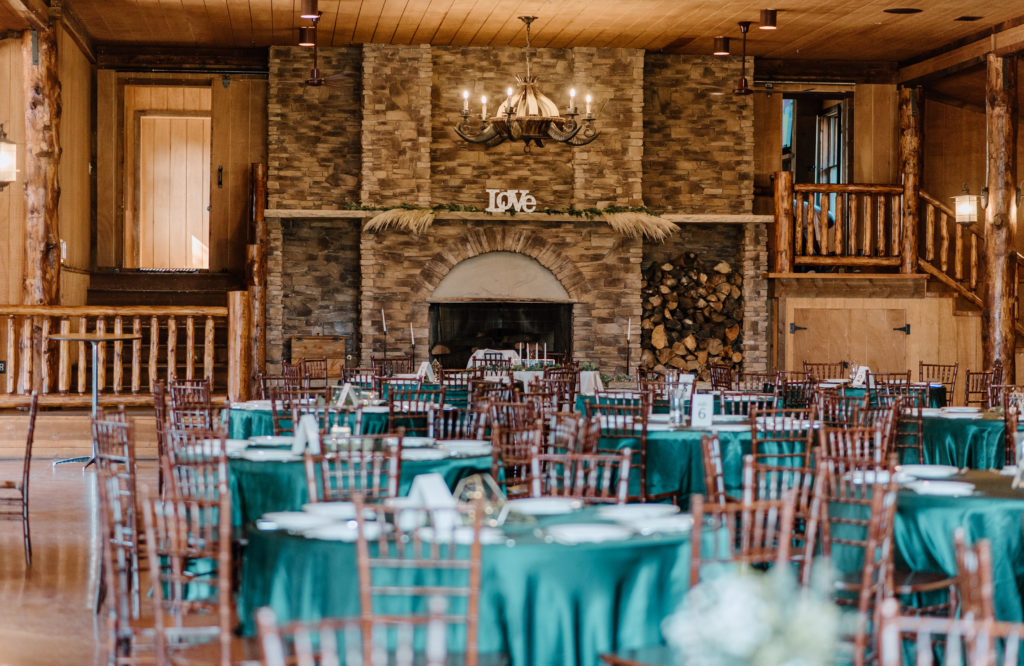 The reception space set up inside at Spruce Mountain Ranch 