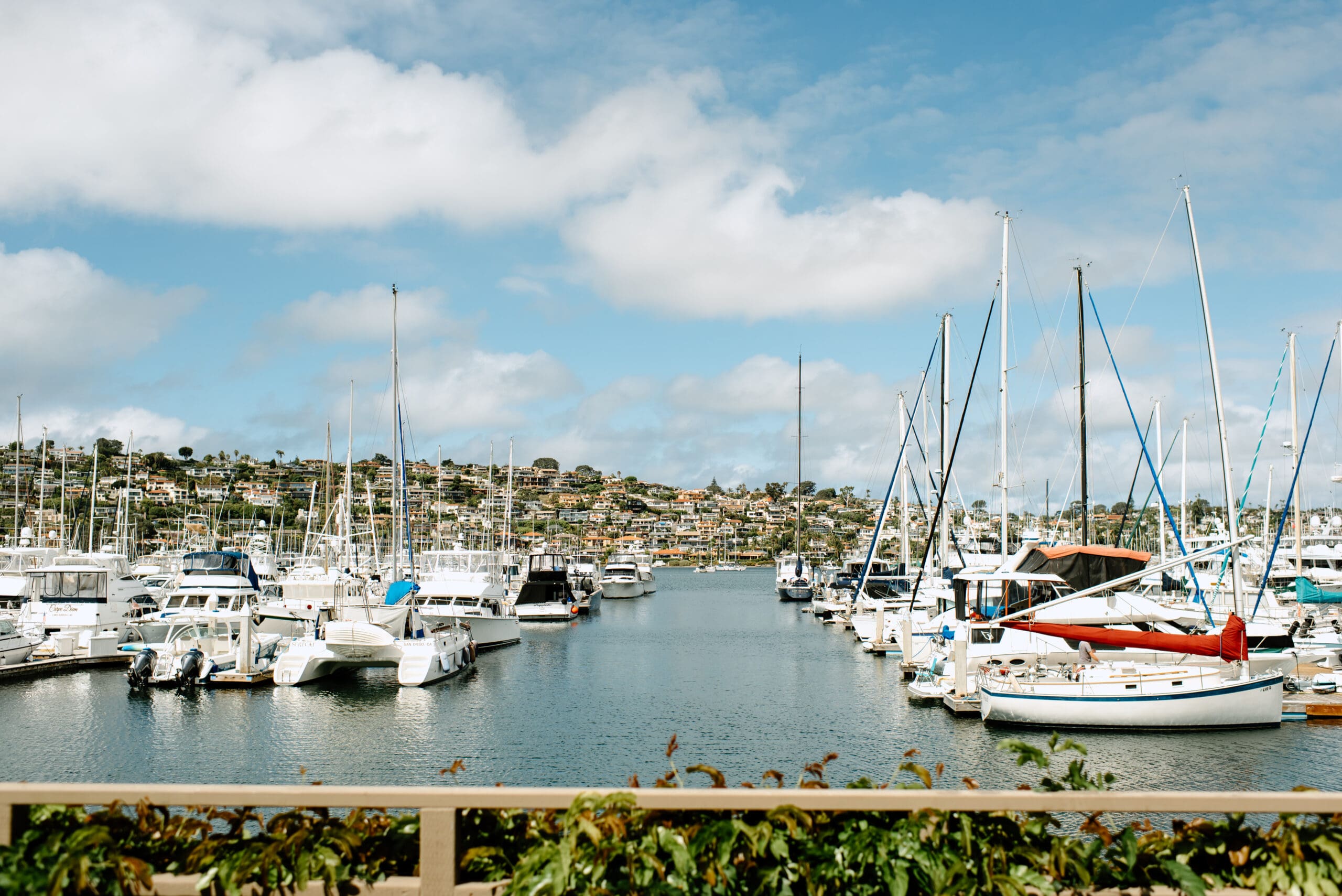 The San Diego Bay with a gorgeous blue sky, where some of Madelyn and Harrison's portraits were taken at their Bali Hai Wedding